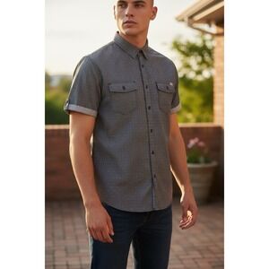 Rock & Republic Men's Button Up Shirt Short Sleeve Gray Pattern XL NWT